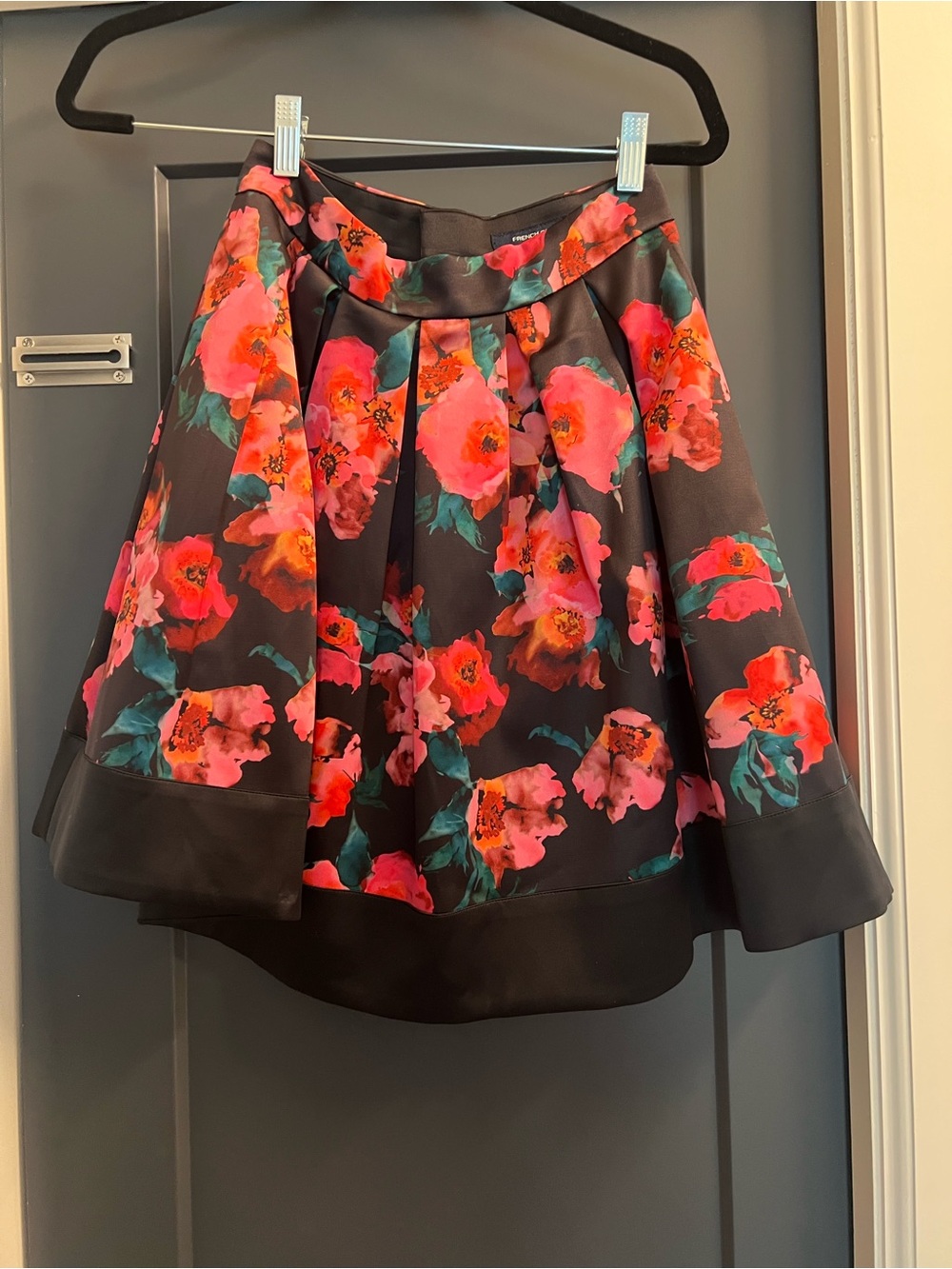 French Connection Black Circle Skirt with Pink  Floral